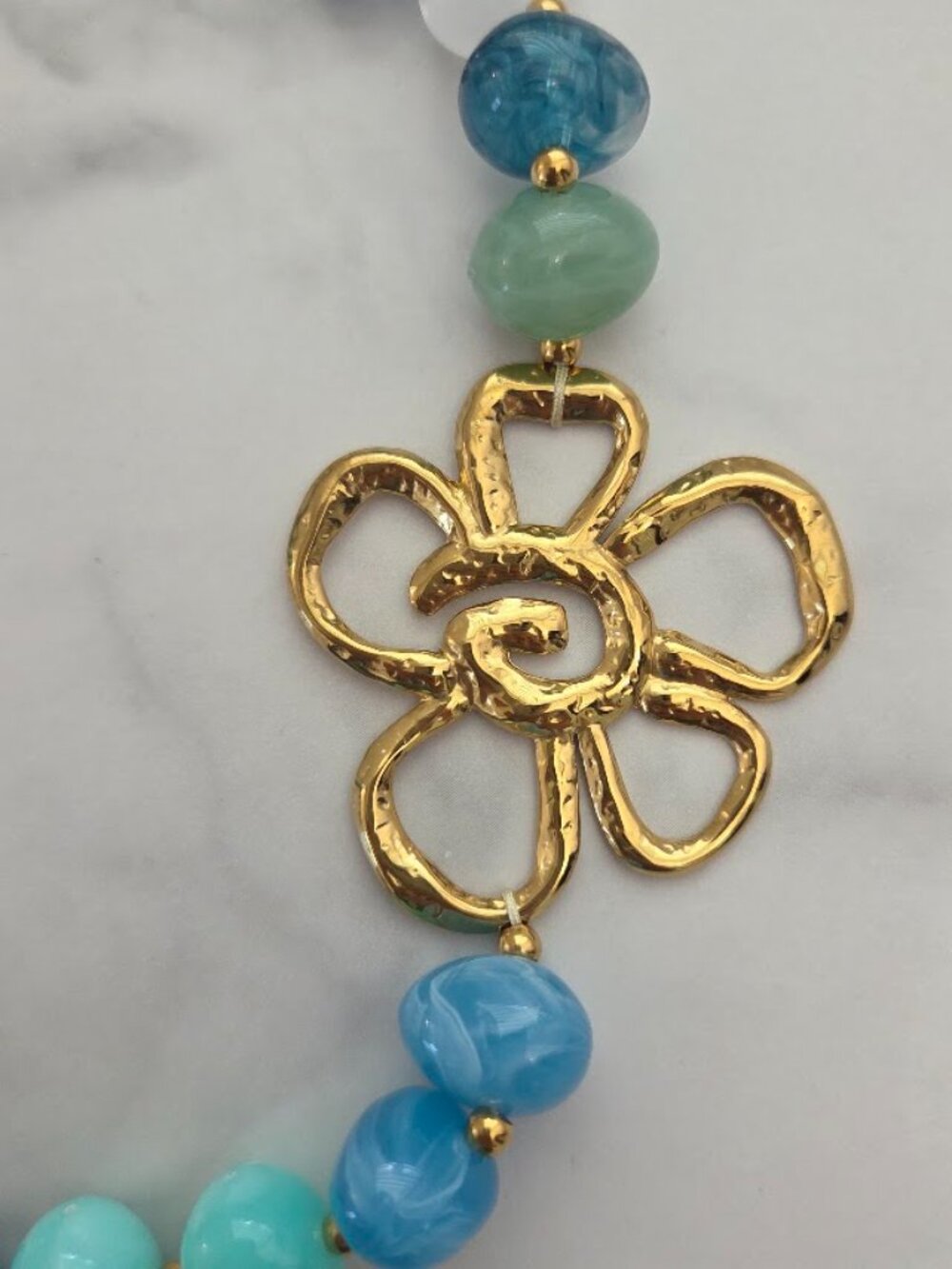 Multicolor Beaded Gold Flower Statement Necklace - Picture 6 of 15